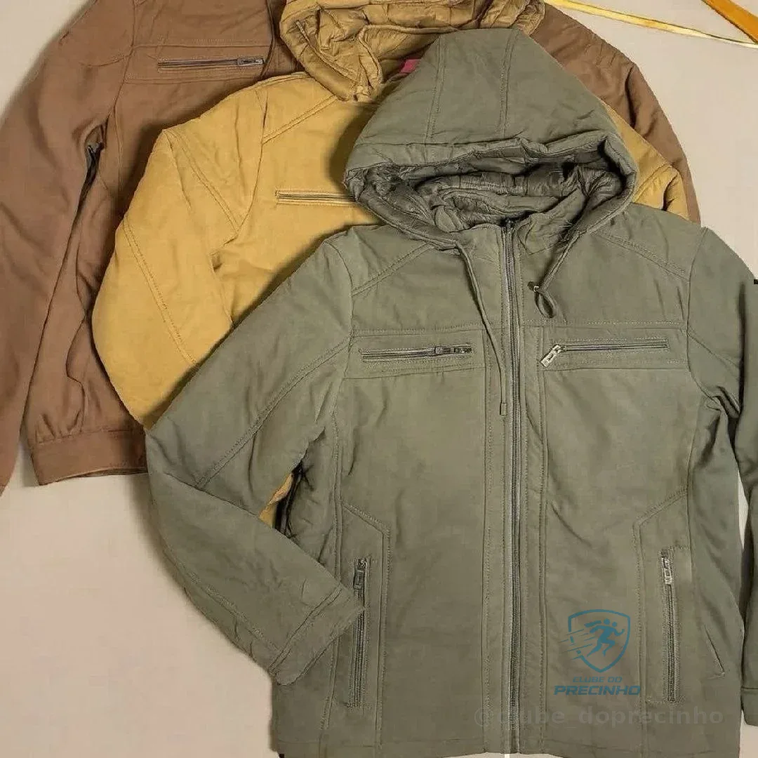 Casaco Masculino Plus Size Jaqueta Sarja Forrada Capuz