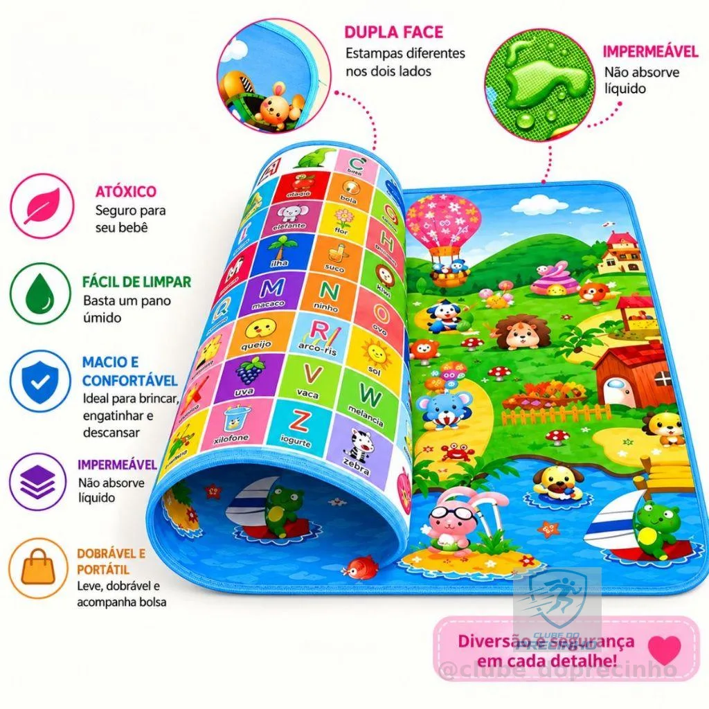 Tapete Infantil Dupla face 2 Metros Baby Impermeável Tapetinho de Criança Bebe Atividade Brinquedo