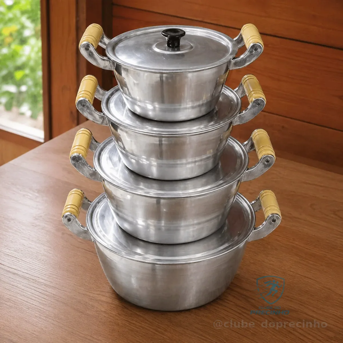 4 Panelas Caçarolas Grossa Em Alumínio Batido Fundido Polido Prateado