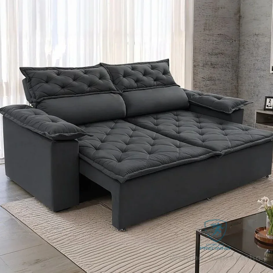 Sofá 3 Lugares Retrátil E Reclinável Cama Inbox Compact 1,80m Velusoft Cinza