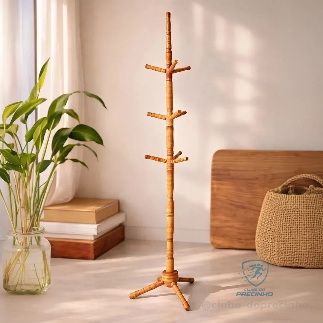 Pendurador De Roupas Madeira Mancebo Cabideiro 10 Ganchos Nf Cerejeira