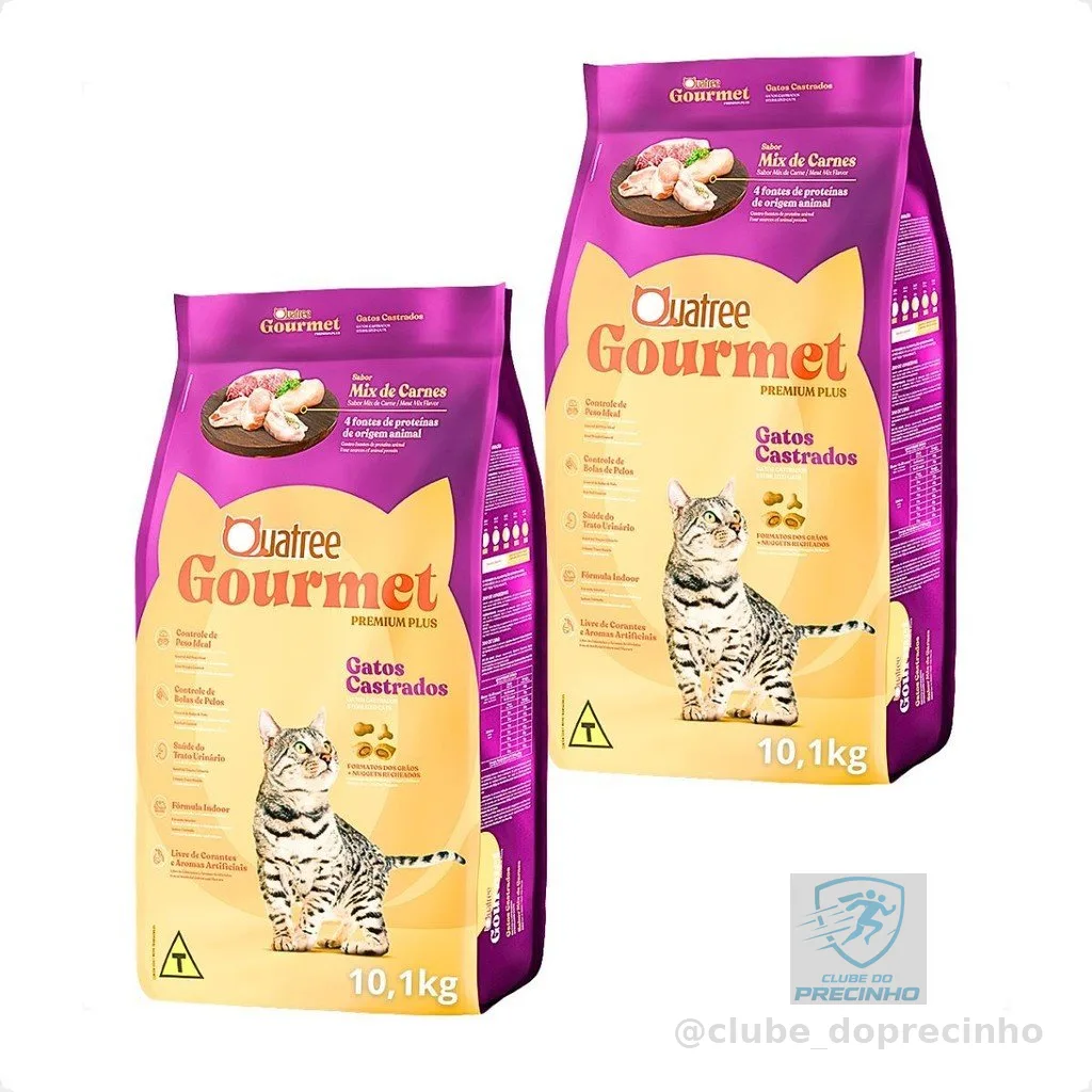 Kit 2 Ração Quatree Gourmet Gatos Castrados Mix de Carnes - 10,1Kg