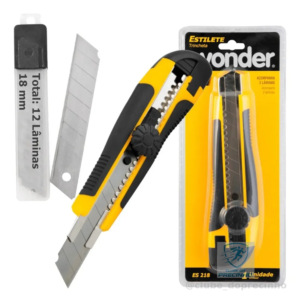 Jogo de estilete Profissional com trava 12 lâminas 18mm embo Vonder ES 218