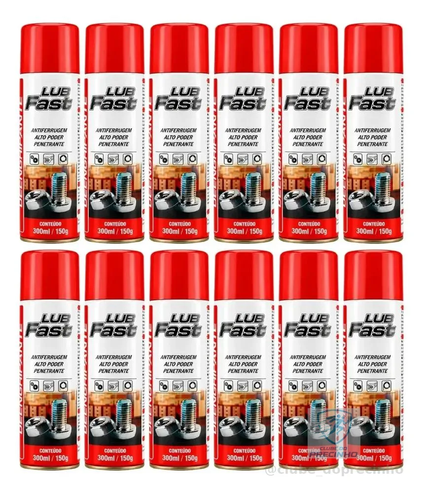 Kit 12 Spray Desengripante Lubfast 300ml Lubrificante Multiuso