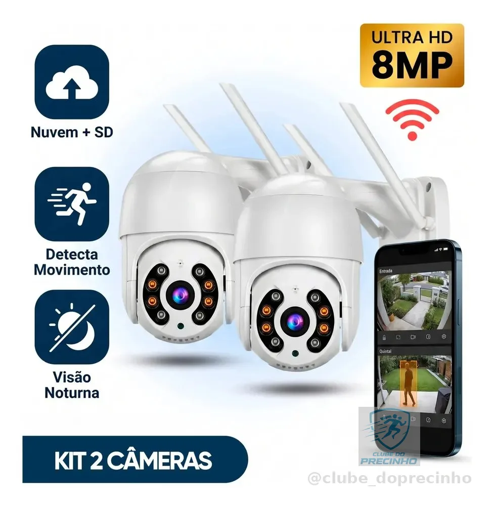 Kit Com 2 Câmeras De Segurança Ip Wifi A8 Full Hd Icsee Ptz 355° Com Visão Noturna Áudio Bidirecional Ip66 Monitoramento Remoto Para Celular Android E iPhone