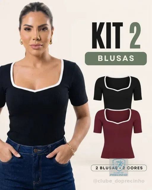 Kit Blusa Feminina Com Decote Manga Curta Básica Social M Gg