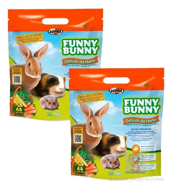 2 Ração Funny Bunny Delicia Da Horta 1,8kg Coelho E Roedores