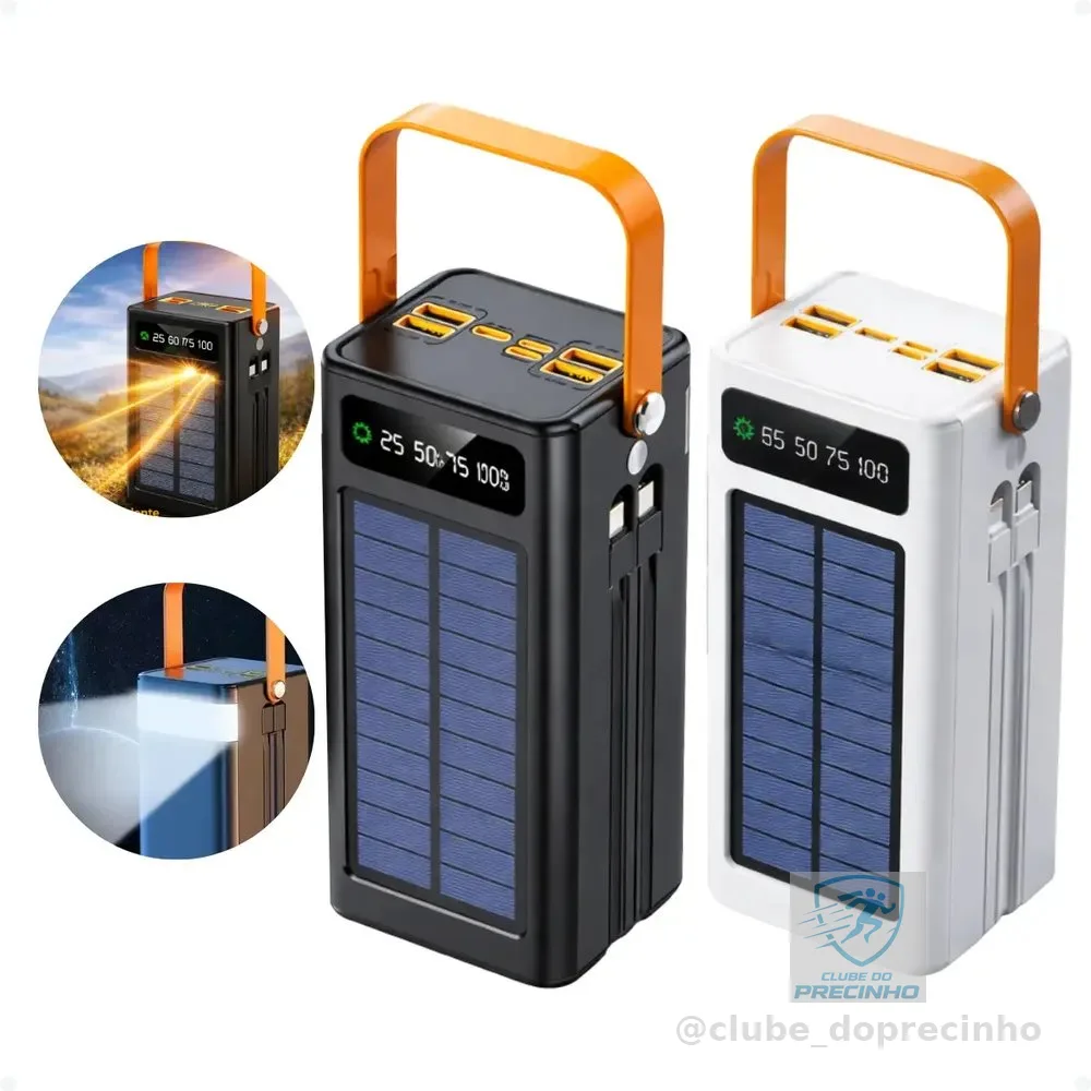 Carregador Portátil Power Bank Solar Turbo 50.000mah Rápido Branco