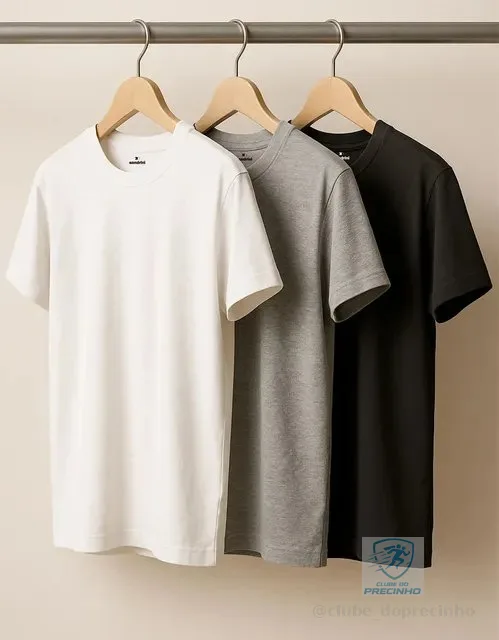 Kit 3 Camisetas Algodão Dia Dia Sandrini Básica Conforto
