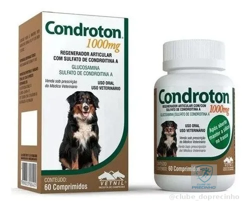 Condroton 1000mg C/ 60 Comprimidos - Regenerador Articular P/ Cães