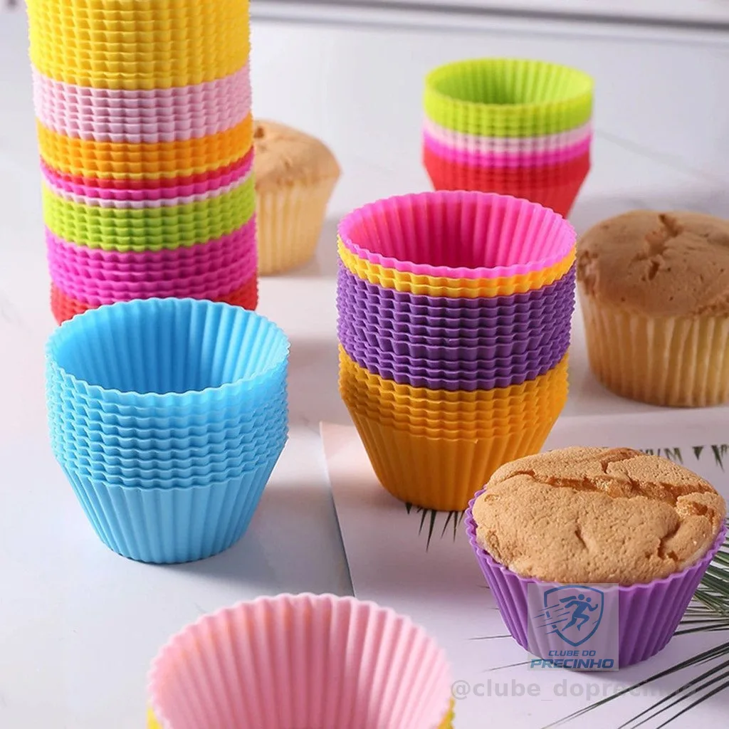 Conjunto 12/24/36 Peças Forma de Silicone Redonda para Cupcake de 7 cm para Assar Bolos