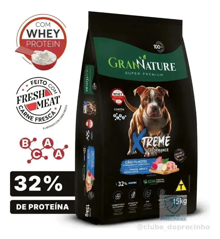 Ração para Cão Filhote GranNature Xtreme Performance, de Frango e Batata Doce, 15 kg