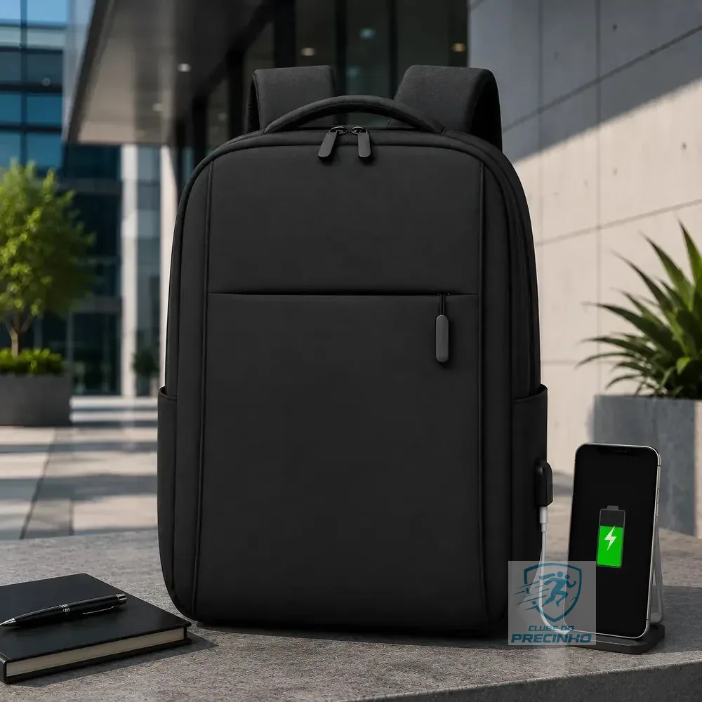 Mochila Reforçada Masculina Estudo Trabalho Usb Notebook 21l Preto