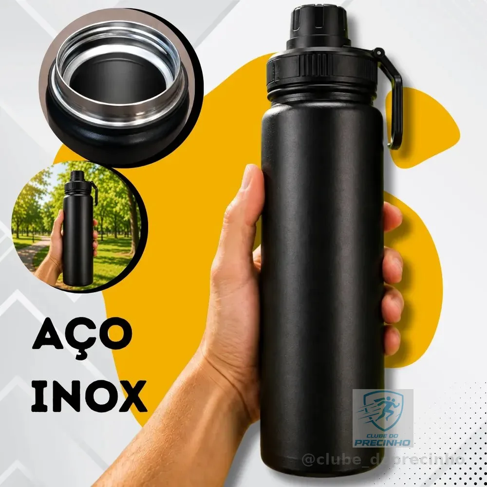 Garrafa De Água Termica 800ml Café Inox Copo Frio E Quente Preto