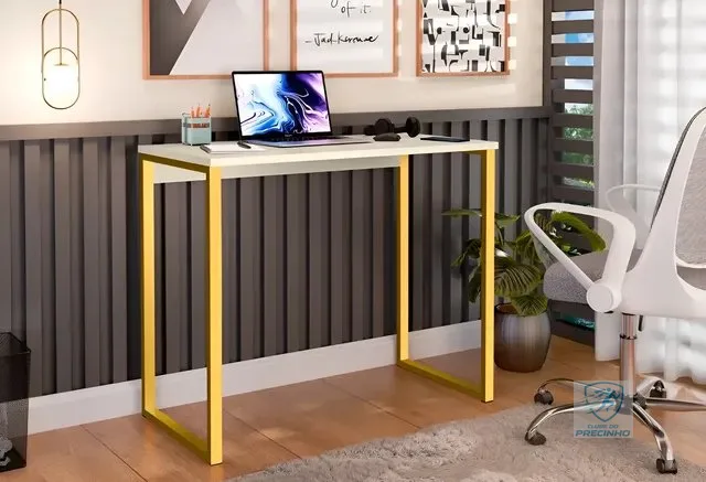 Escrivaninha Industrial Mesa Estudo Aparador Office Aço Mdf