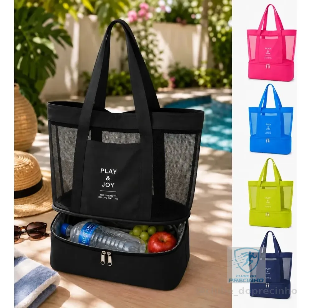 Bolsa Sacola Praia Piscina Viagem Bolso Nylon Lisa Feminina Preto Liso Níquel