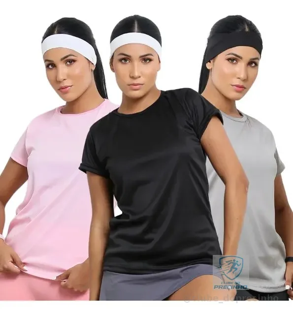 Kit 3 Camiseta Academia Feminina Camisa Dry Fit Blusa Barata