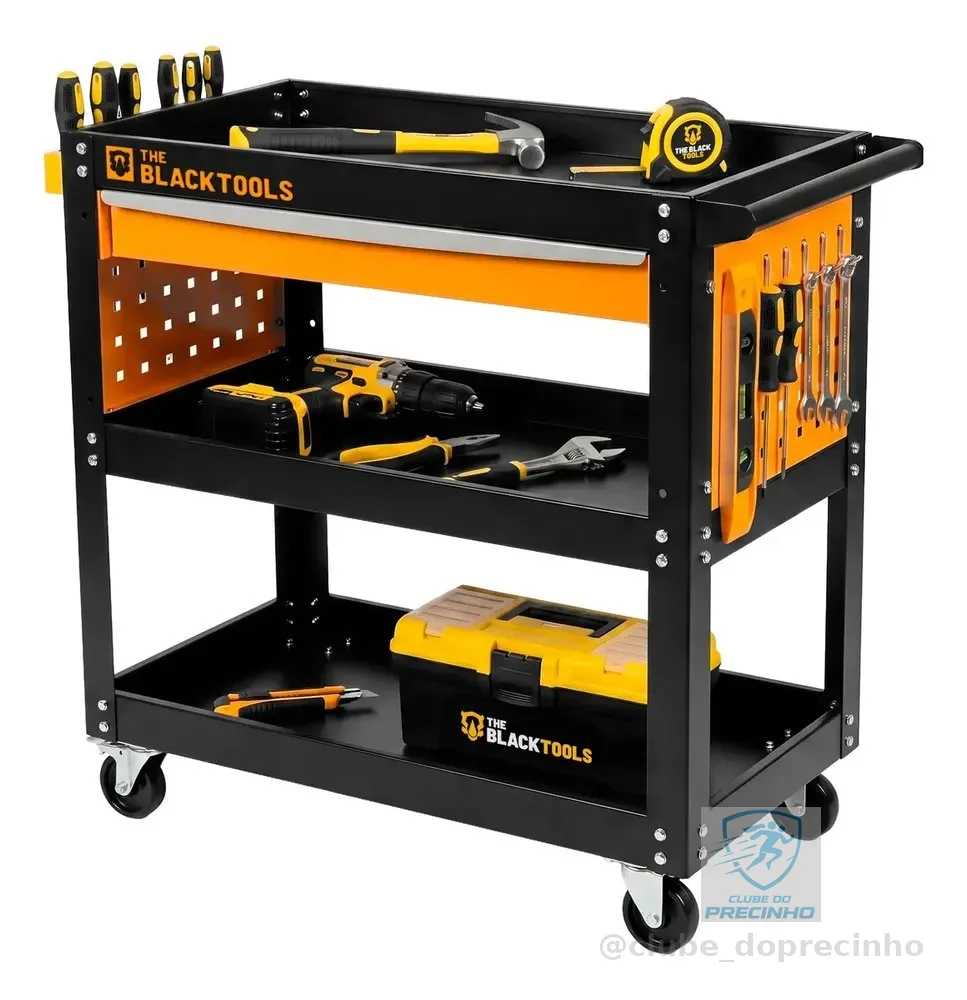 Carrinho Ferramentas Para 400kg Oficina Mecânico Organizador Preto/laranja The Black Tools