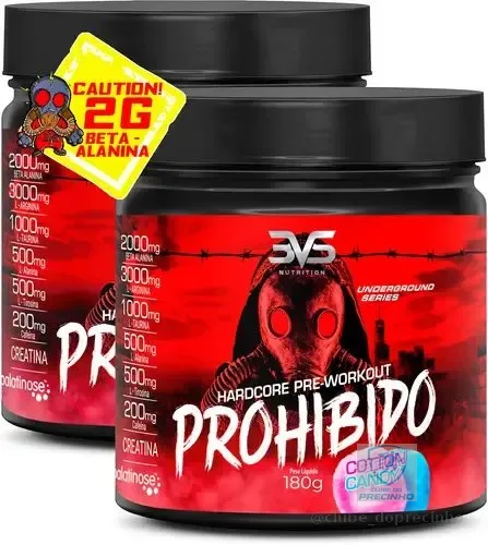 Pré-treino Prohibido da 3VS Nutrition com Creatina e Beta-Alanina - Sabor Algodão-Doce - Kit com 2 Unidades de 180g