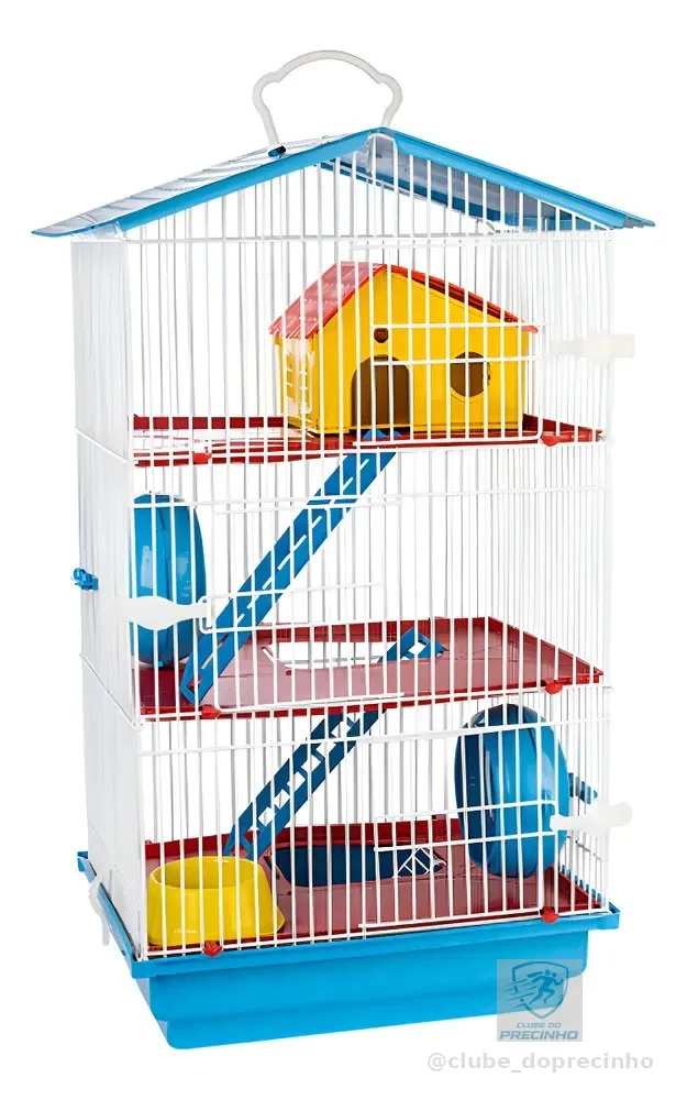 Gaiola Hamster 3 Andares Teto Plástico Conforto Jel Plast Cor Azul