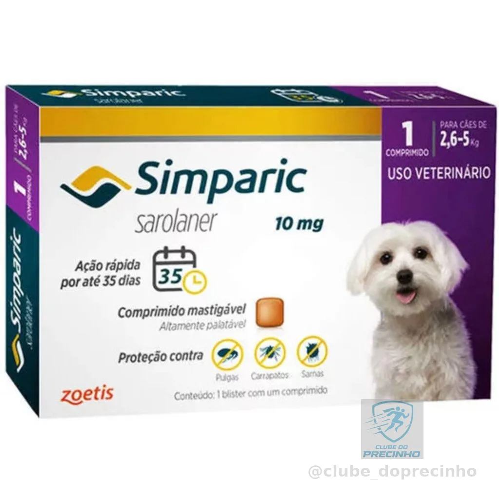 Antipulgas Simparic 10mg 2,5 A 5kg Zoetis Com 1 Comprimido
