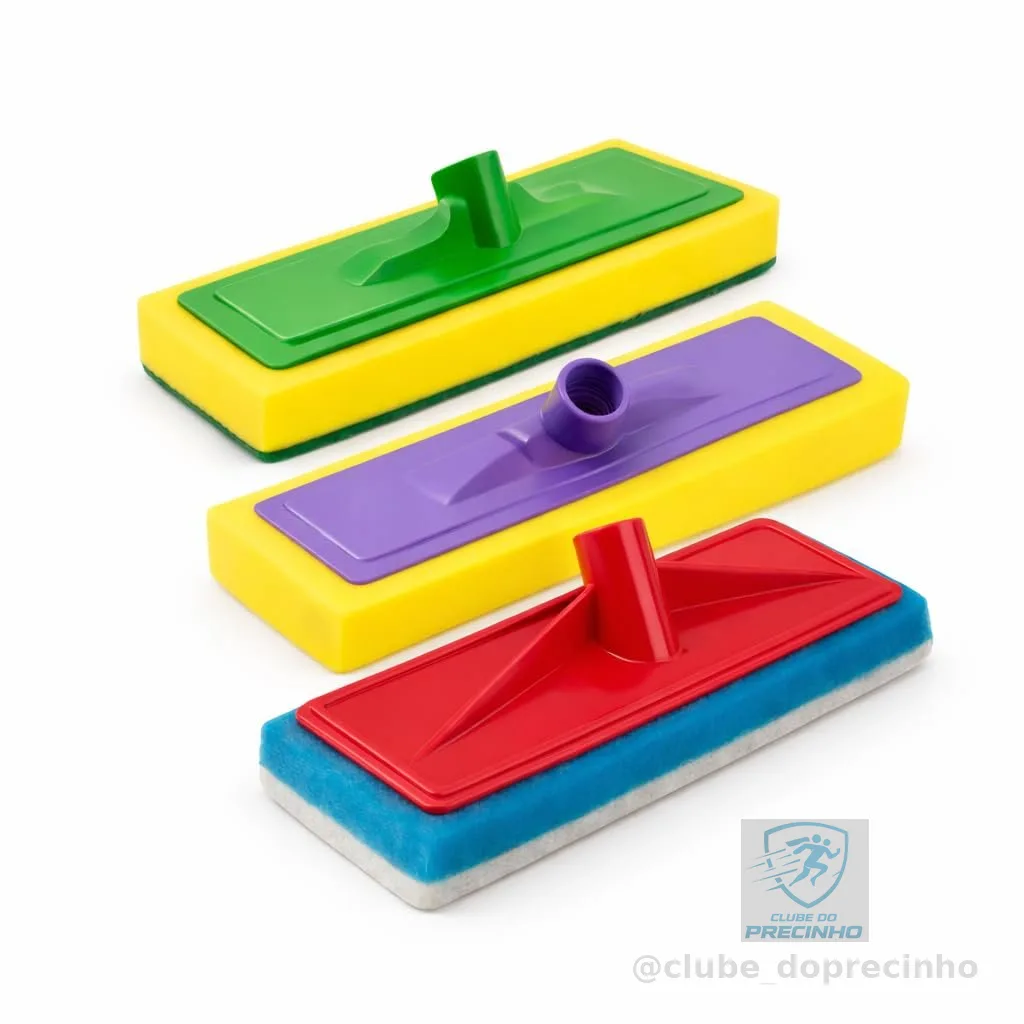 Kit 3 Rodos Abrasivos Multiuso com Esponja – Limpeza Pesada, Passa Cera, Limpa Vidro, Azulejo e Piso – Compatível com Cabo Universal