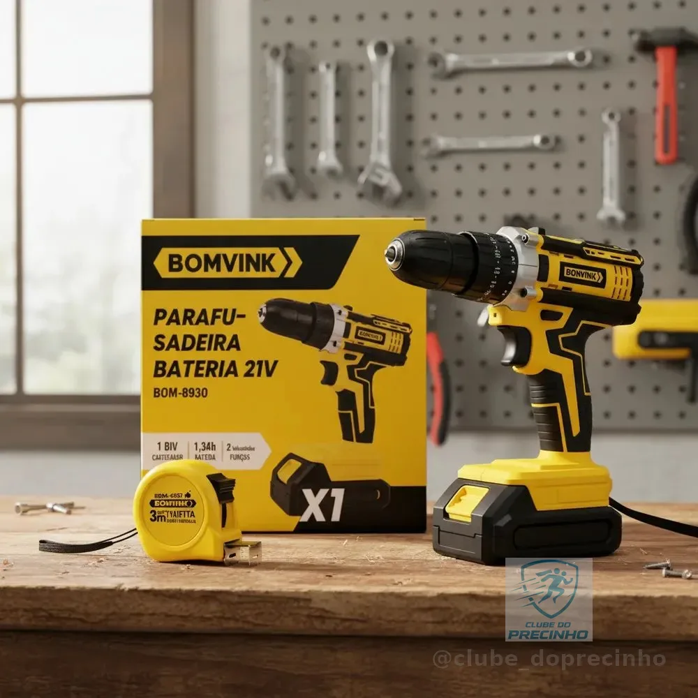 Parafusadeira 21v Furadeira Sem Fio Com Bateria + Brinde Amarelo 21v 50/60hz