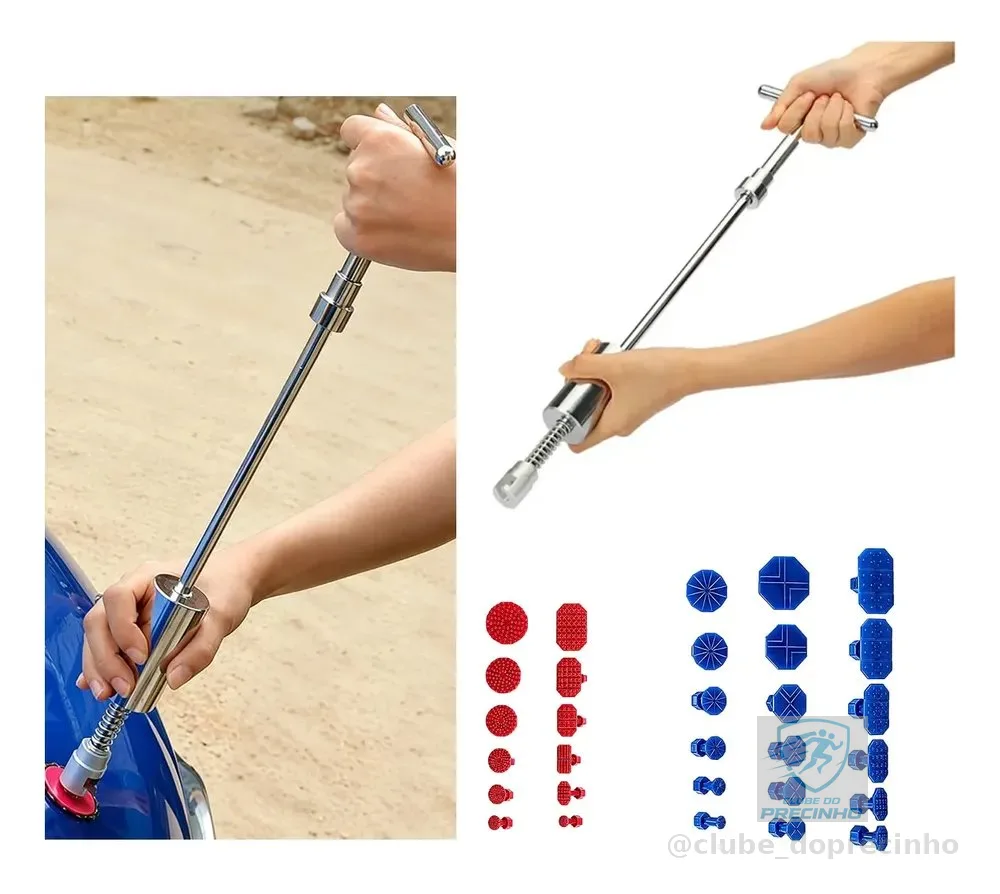 Kit Mini T-bar Repuxadeira Martelinho Reparo 30 Ventosas