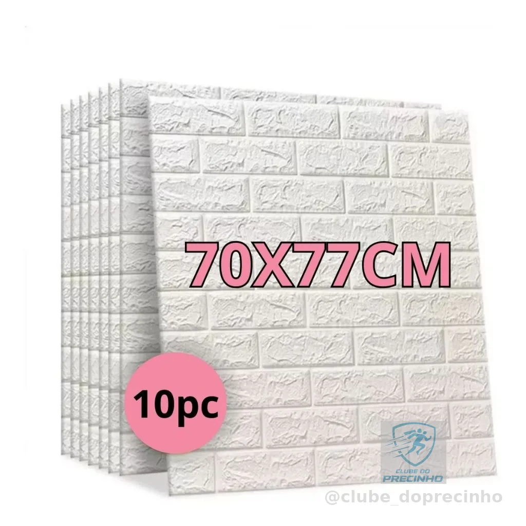 Kit 10 Placas 3D Tijolinho Branco 70x77cm Autocolante Adesivo Decoração