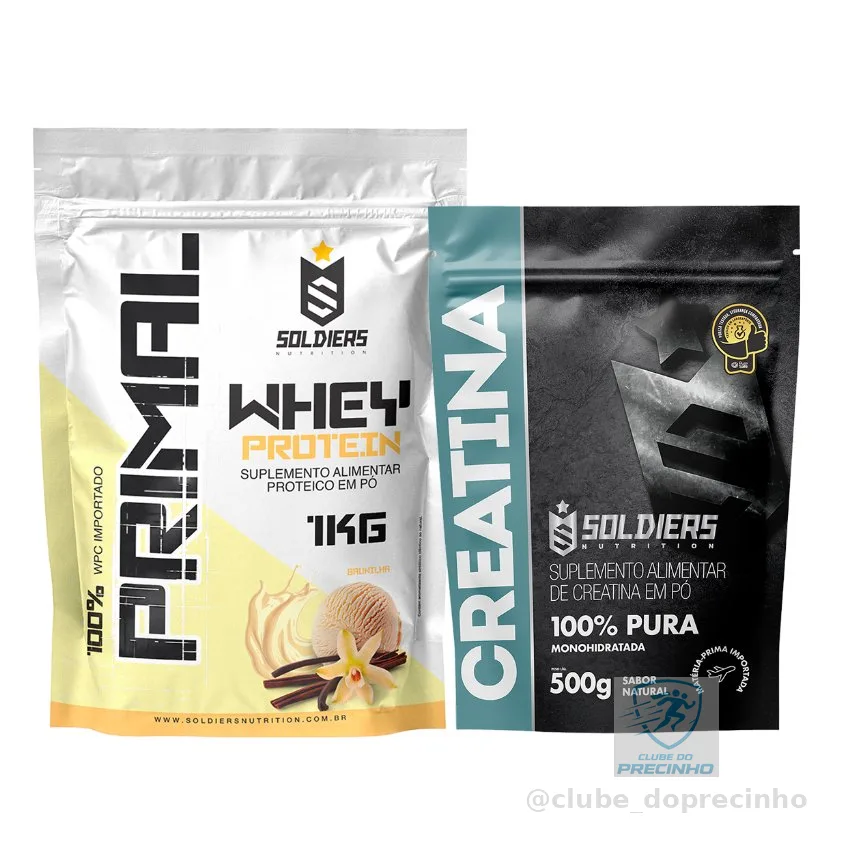 Kit Whey Protein Primal 1kg + Creatina 500g 100% Pura - Soldiers Nutrition