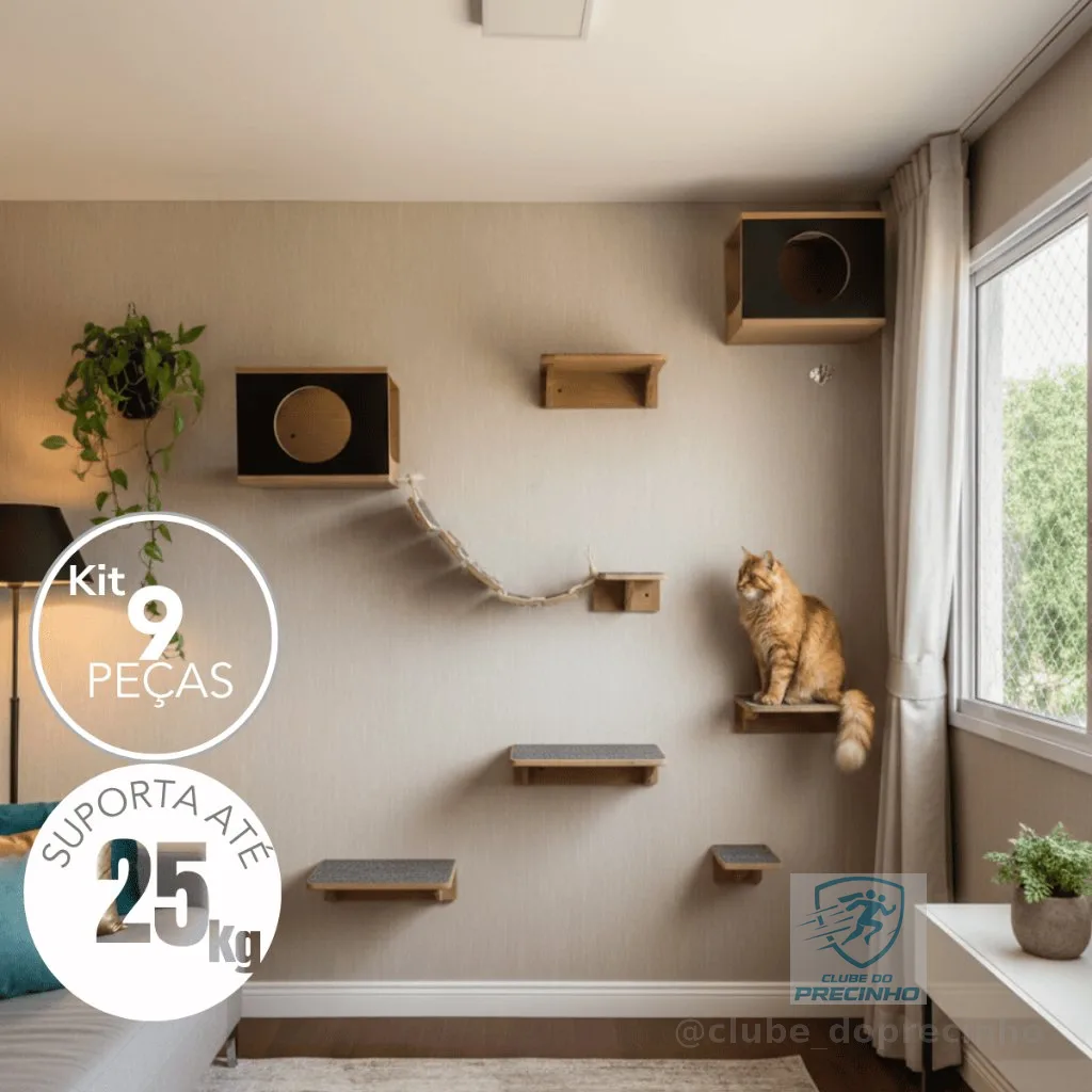 Playground Gato Reforçado 9pçs Montado Exclusivo BT Wood Parque Gatos Moderno Completo