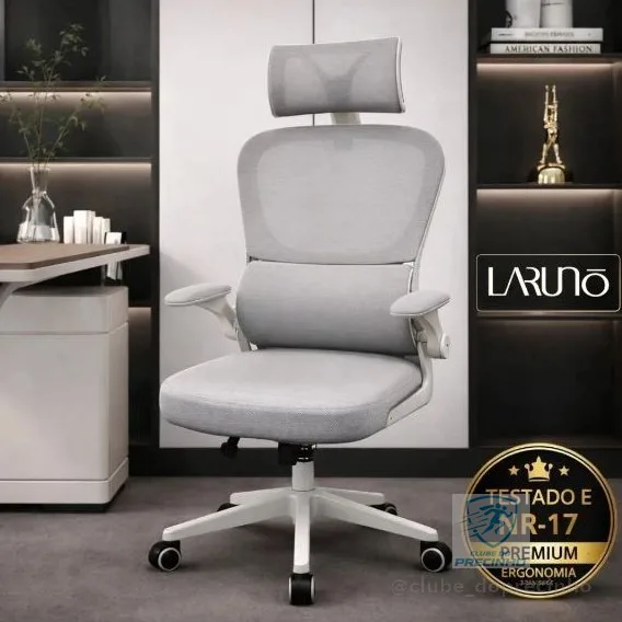 Cadeira de Escritório Ergonômica cinza Giratória com Apoio Lombar e Braços Ajustáveis - LARUNO