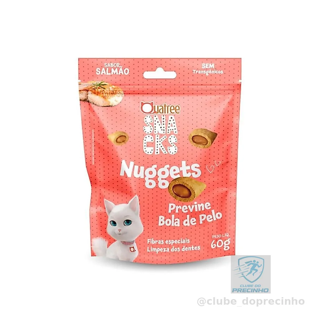 Quatree Snack Nuggets Salmão P/ Gatos Previne Bolas de Pelos