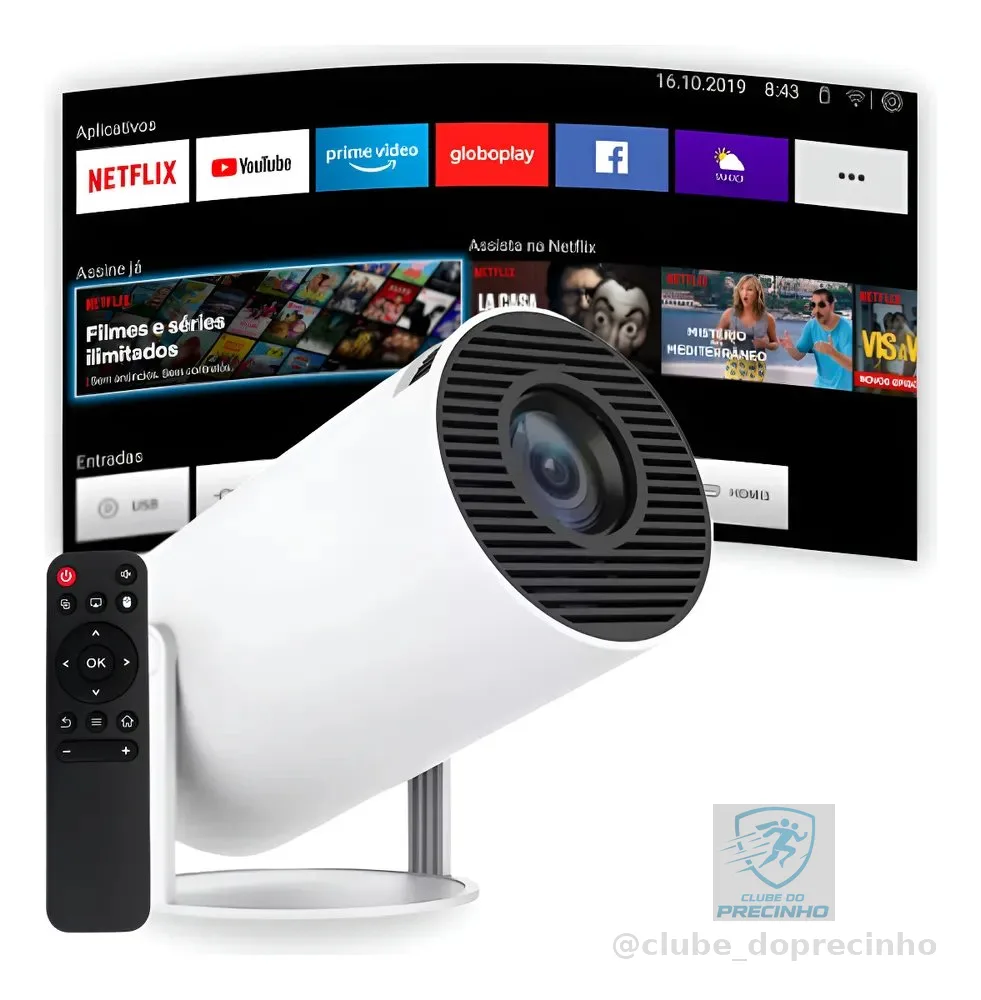 Projetor Portátil 4k Hd Android 11.0 Smart Wifi 5g Bluetooth Branco 127/220v