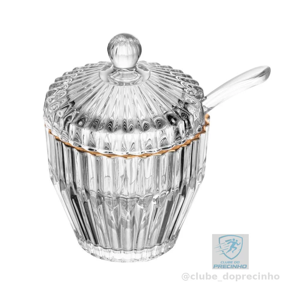 Açucareiro de Cristal com Fio de Ouro Império 8cm Wolff - Porta Açúcar com Tampa de Mesa Posta