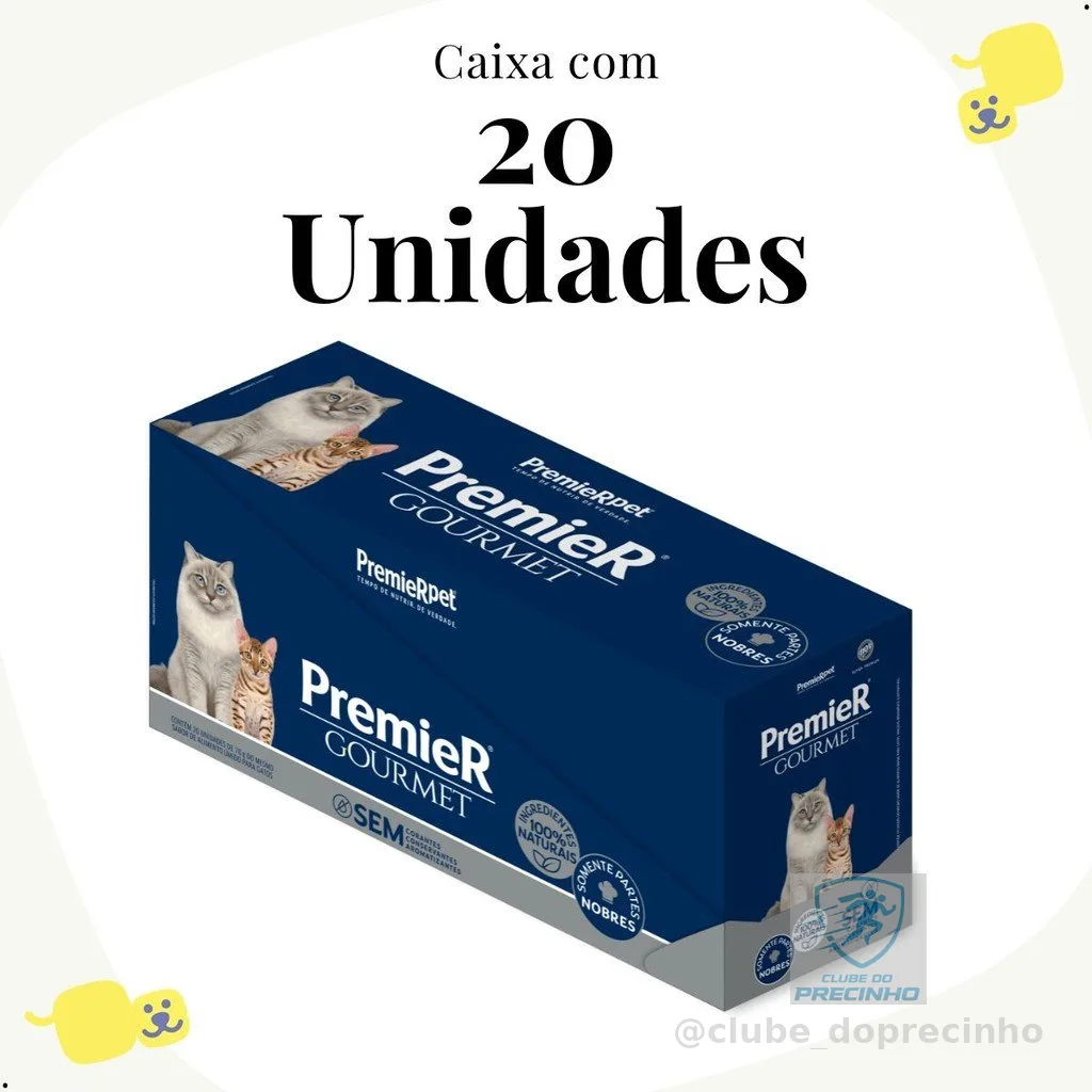 Kit 20 Sachês Premier Gourmet Gatos Adultos Filhotes Sachê Gatos Castrados Alimento Úmido Gato 70g