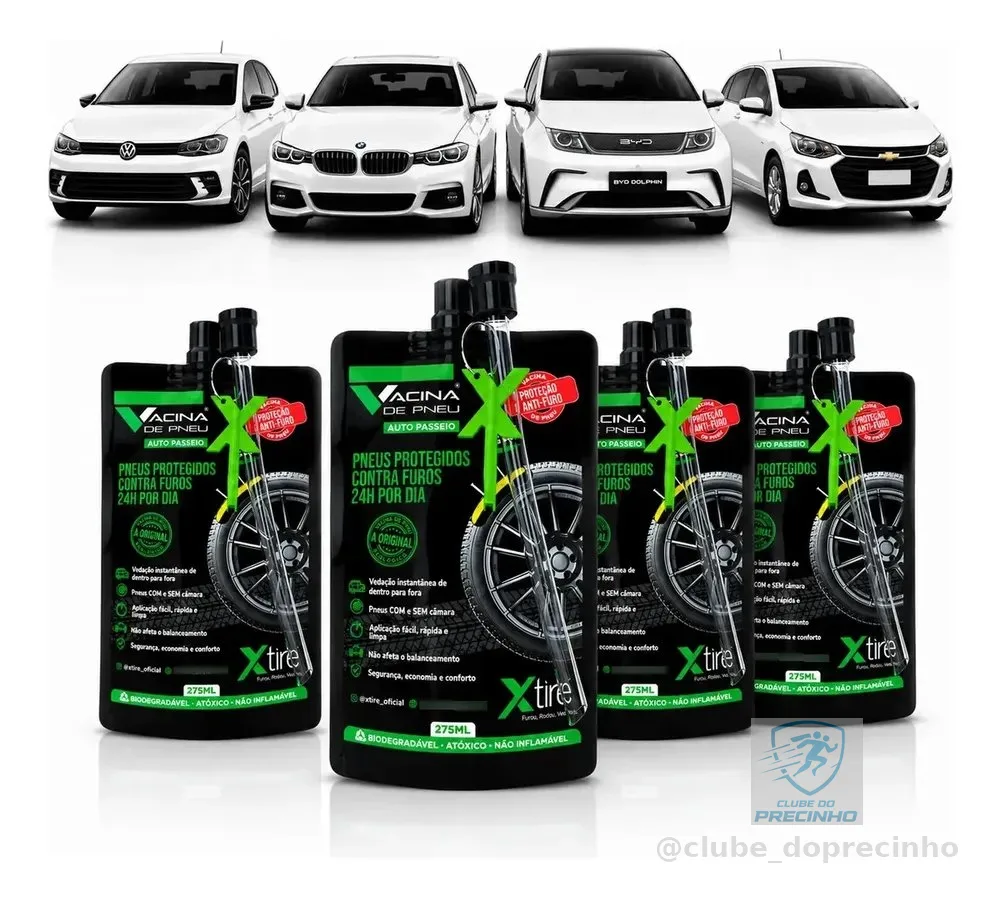 Kit 4 Vacina De Pneu Xtire Para Carro Selante Anti Furo Auto Hatch/sedan