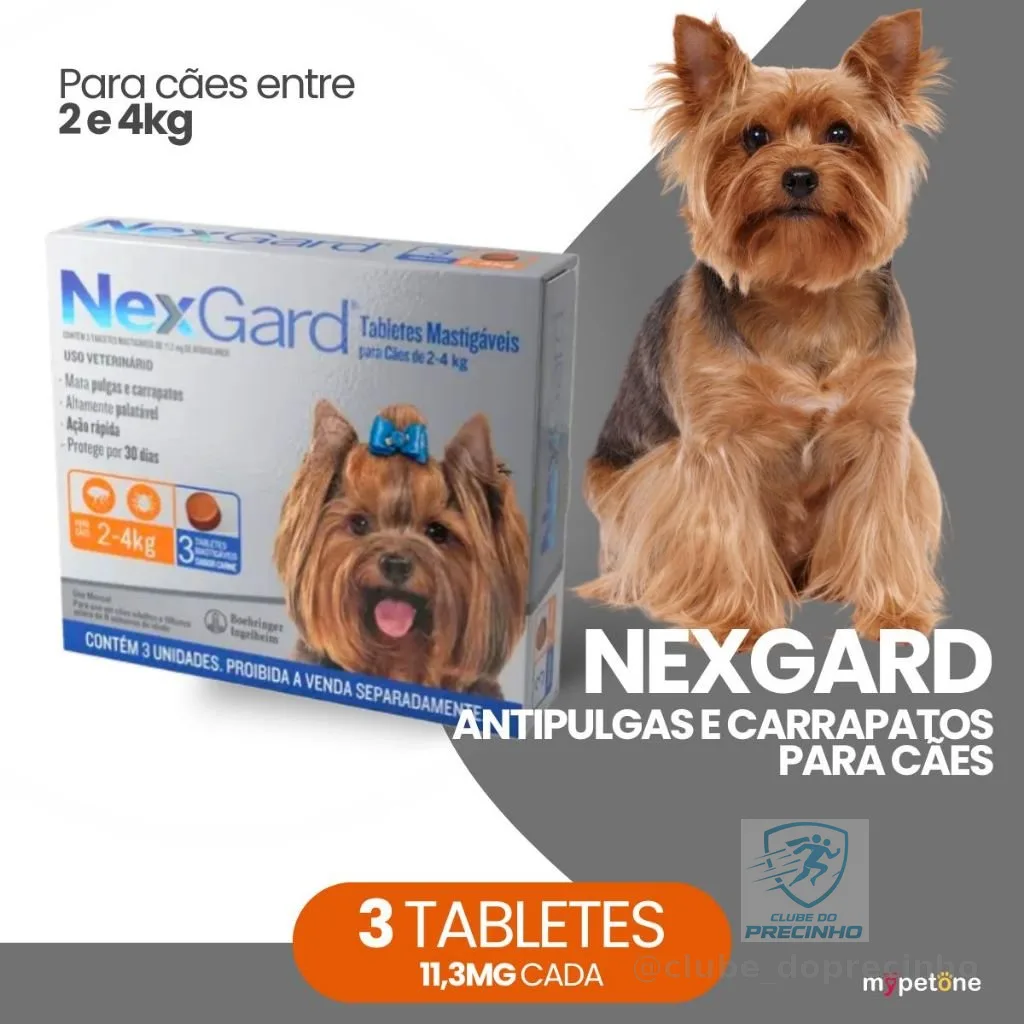 NexGard 11,3 mg para Cães de 2 a 4 Kg - 3 Tabletes