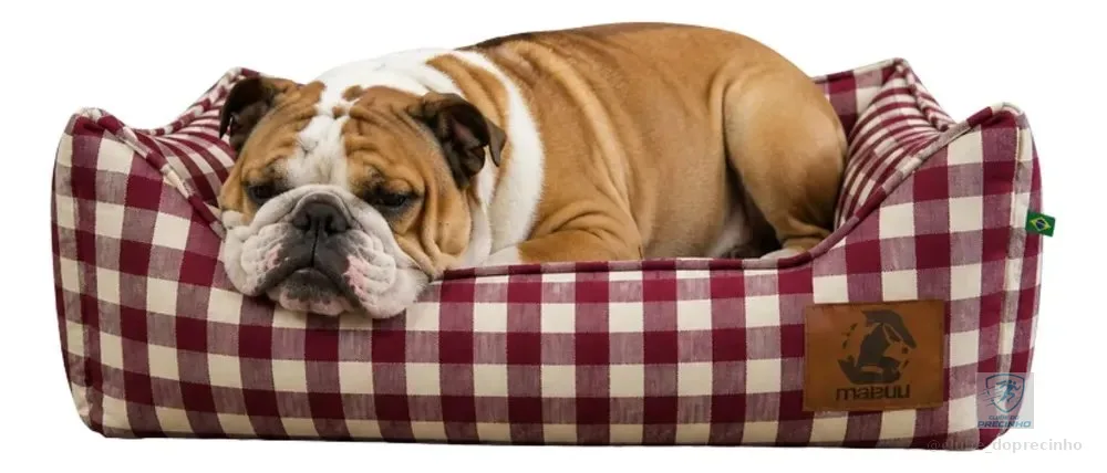 Cama Pet Brim Luxo 60 X 50 Lavável Fundo Impermeável Algodão Vermelho Xadrez