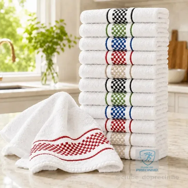 Kit 5 Panos De Prato Luxo Atoalhados Alta Absorção Premium Sortidos