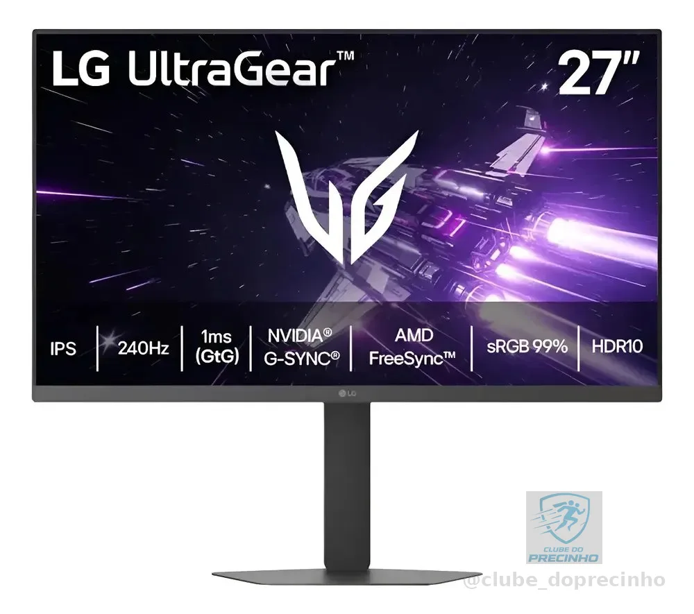 LG UltraGear Monitor Gamer 27" IPS 240Hz 1ms (GtG) Full HD (1920x1080) sRGB 99% HDMI 2.0 NVIDIA G-SYNC AMD FreeSync Premium, Preto - 27G440A