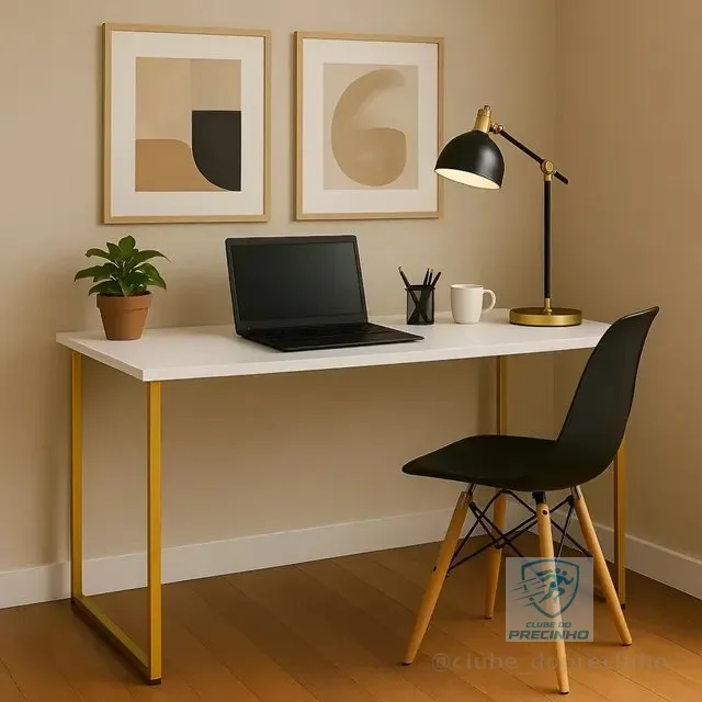 Escrivaninha Industrial 110cm  Mesa Estudo Aparador Pés Aço