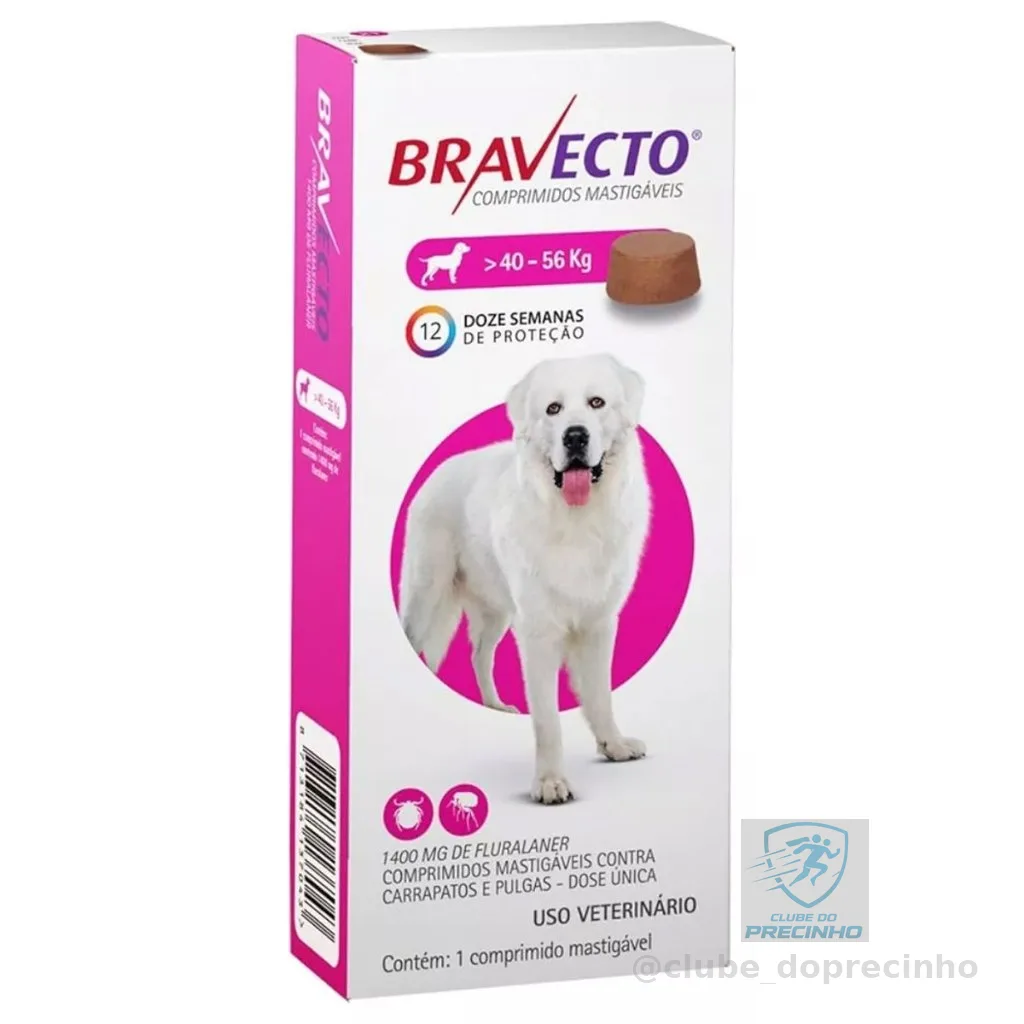 Antipulgas e Carrapatos Para Cães Bravecto 40kg a 56kg 1400mg MSD