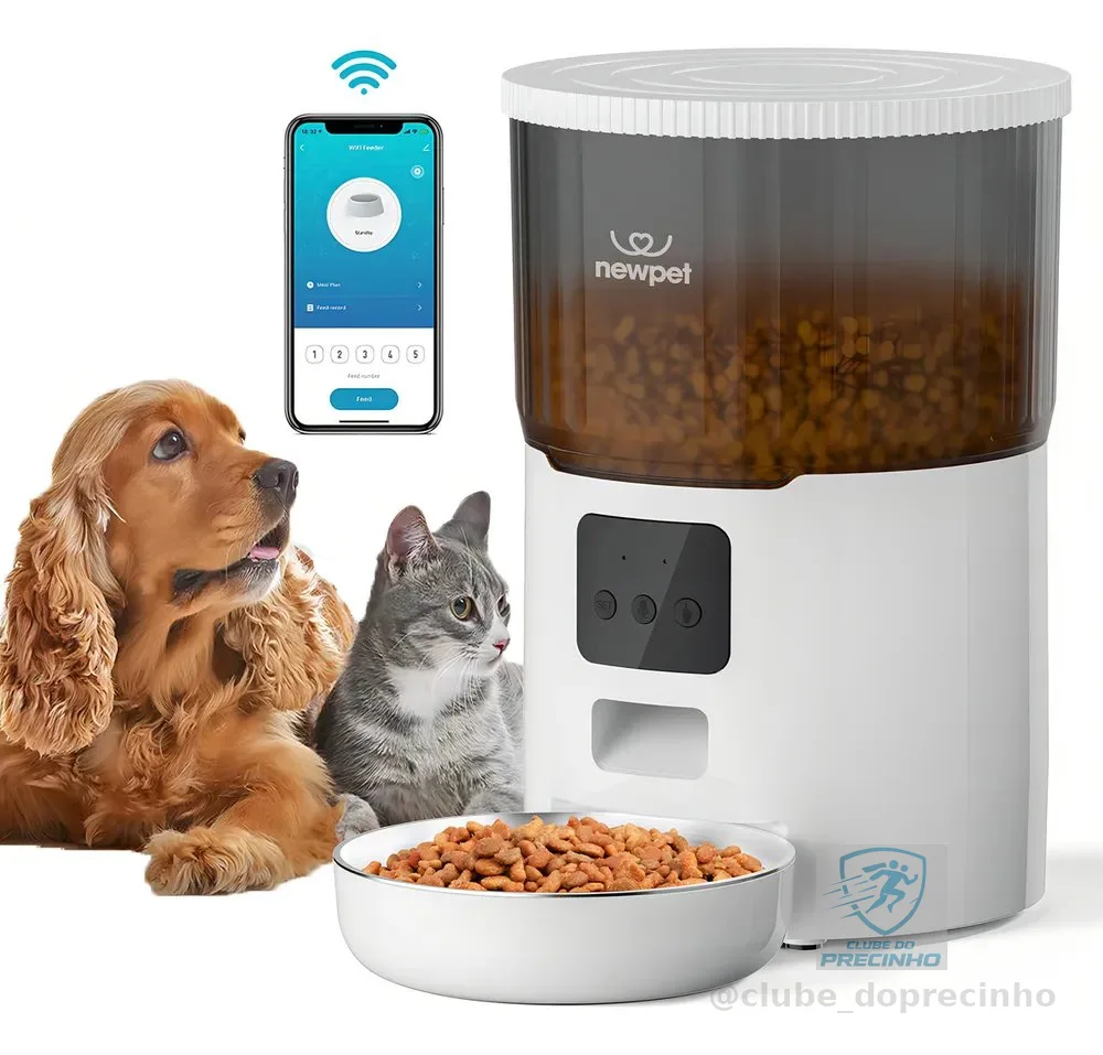 Comedouro Automático New Pet 4L com Gravação de Voz para Cães e Gatos
