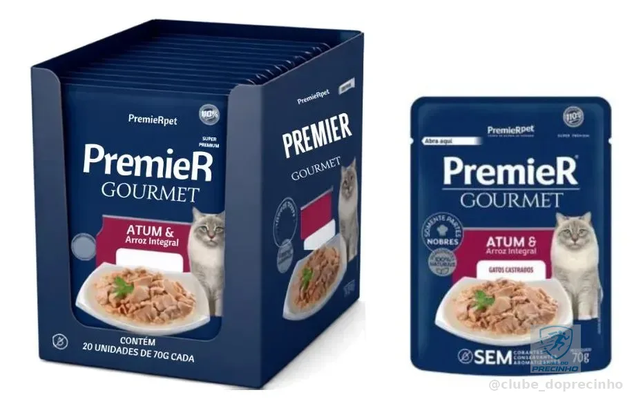 Kit 20 Sachê Premier Gourmet Atum/arroz Gato Castrado 70g