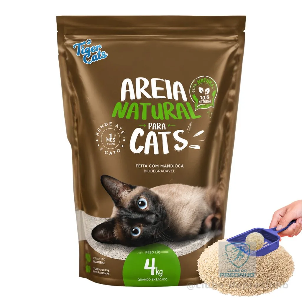 Areia Sanitária Higiênica para Gatos Natural 100% Mandioca Biodegradável Tiger Cats 4kg Natural
