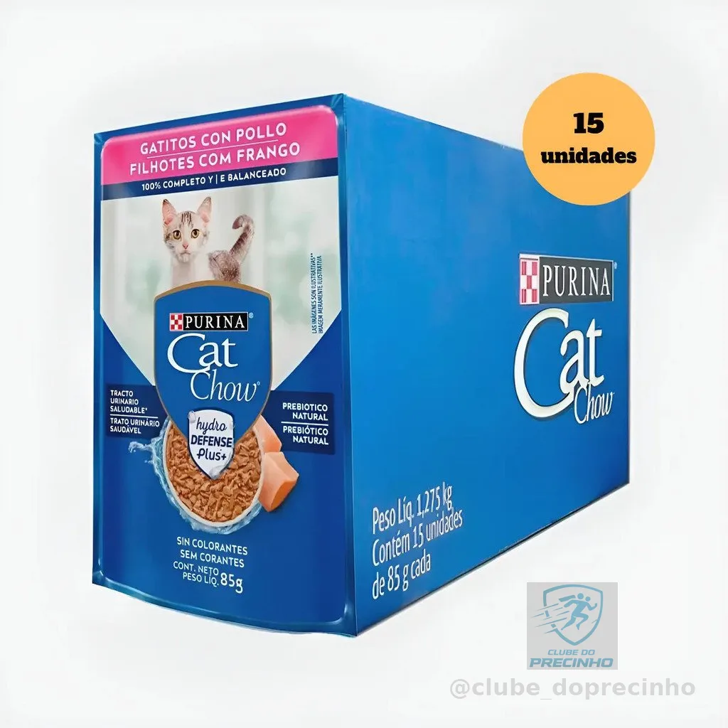 Ração Úmida Gatos Cat Chow Frango Ao Molho Filhote 85g 15un