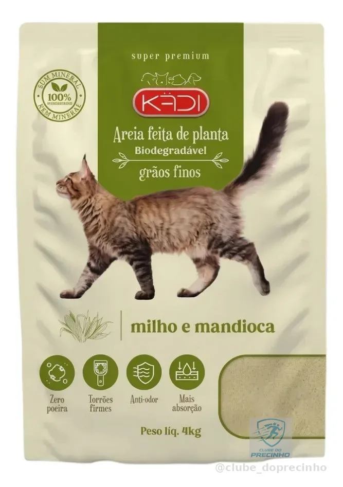 Kit Areia Higiênica Gatos Mandioca Kadi 8kg Grãos Finos