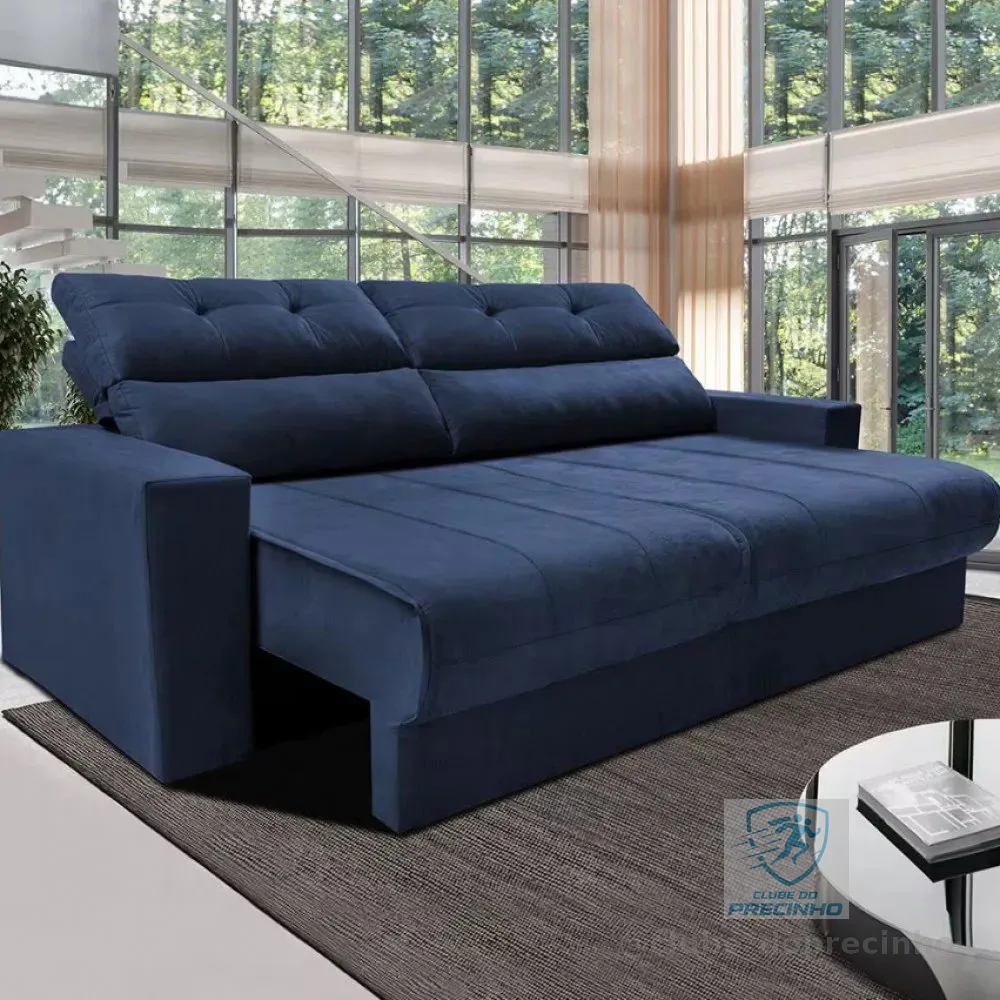 Sofá 3 Lugares Clean Retrátil Reclinável Cama Inbox - Azul - Liso