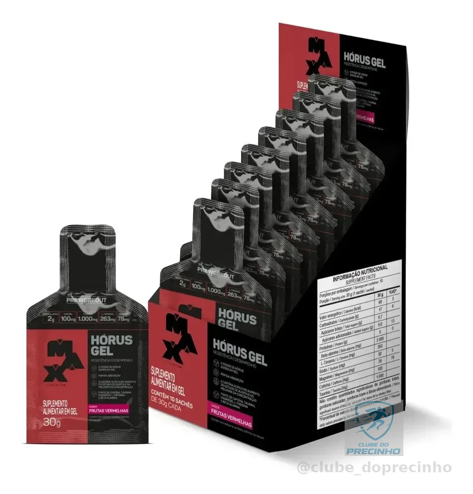 Horus Gel 10 Sachês 30g Pré Treino Workout 300g Max Titanium Sabor Frutas Vermelhas